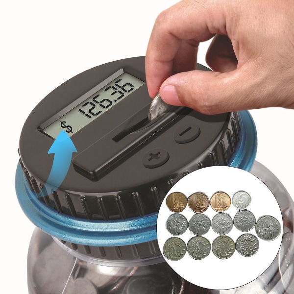 1kpl Säästöpossu Raharasiapurkki 1,8l Counter Electronic Digital LCD Counting Coin Money Box Coins Sto([HK])
