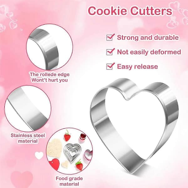 15 deler hjerteformet kakeformsett 9 størrelser hjerteformet kakeform, rustfritt stål Valentine Coo[HK] Black