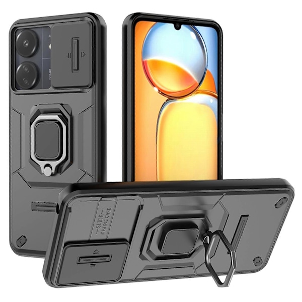 Xiaomi Redmi 13C/ Poco C65 4G Kotelo Jalustalla ja Liukuvalla Linssinsuojalla [HK] Black
