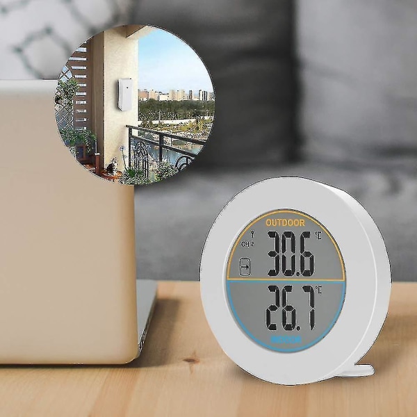 HKK Indendørs og udendørs termometer, digitalt trådløst termometer med probesensorer, HD LCD-display temperaturdetektor, min/maks hukommelse, tendens, /