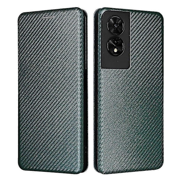 För TCL 505 Mobilskal Kolfibertextur Läder Magnetisk Stängning - WK[HK] Green