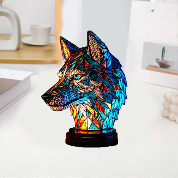 Animal Bordlampe Farvet Glas Natlampe Retro Skrivebordslamper Julegave 2024[HK] Wolf