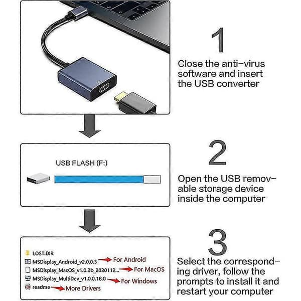 USB til HDMI-adapter, USB 3.0 til HDMI til flere skærme 1080p høj kvalitet [HK] Black