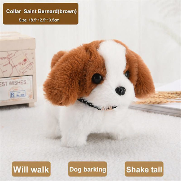 Kawaii Hund Plyslegetøj Kan Gå Bjeff Nik Simulation Plys Elektrisk Hvalp Uden Batteri Børns Legetøj Elektrisk Hvalp Kan Vifte Med Halen [HK] St Bernard01