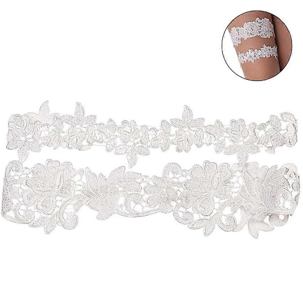 Fuldend Dit Brudelook med 2 stk. Brude Blondekant Bryllup Brudestrømpebånd - Elegant Satin Sløjfe til Brude[HK] White