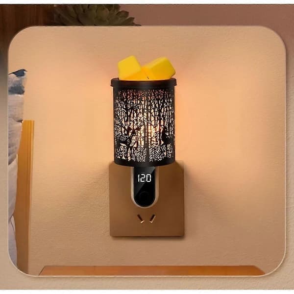 Plug-in voksvarmer med digital displaytimer, elektrisk voksbrænder, duftvarmer og natlampe sort US-stik [HK]
