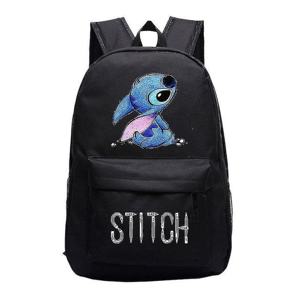 Unisex Tegneserie Stitch Trykk Ryggsekk Student Skolesekk Reiseveske_x[HK] Black