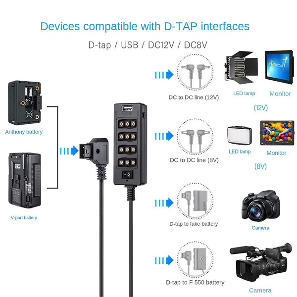 D-tap til 4 hun D-tap 2 Dc Usb udgangseffekt kabelfordeler splitter hub boks til V-mount batter([HK])