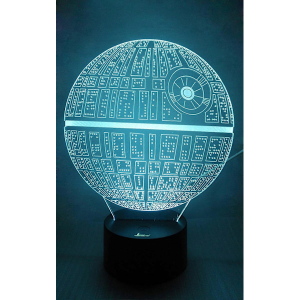 Dødsstjerne 3D Nattlampe LED Illusjonslampe Nattbordslampe Bordlampe for Star Wars-fans, 7 Fargeskiftende Lys med Akrylplate [HK]