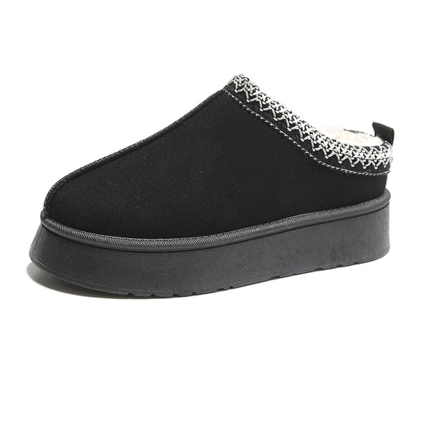 Dam Moccasins Tofflor Pälsfodrade Varma Vinter Ankelstövlar Slip On Loafer[HK] Black 39