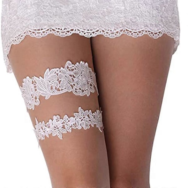 Fuldend Dit Brudelook med 2 stk. Brude Blondekant Bryllup Brudestrømpebånd - Elegant Satin Sløjfe til Brude[HK] White