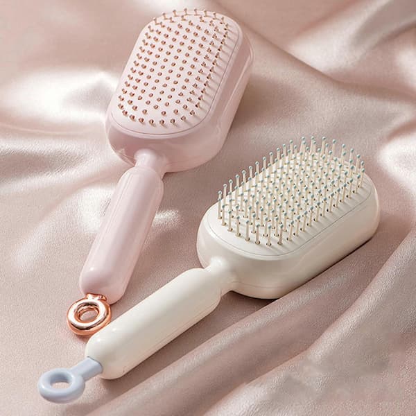Resevänlig hårborste med mjuka kuddtänder ABS Hårbottenmassage Kam Antistatisk Massage Hårborste Stresslindring Vit[HK] Pink