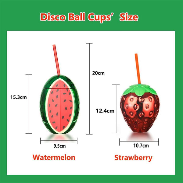2 stk Strawberry Disco Ball kopper med rødt strå, for fest, avtakbare og gjenbrukbare, ved bassenget ([HK])