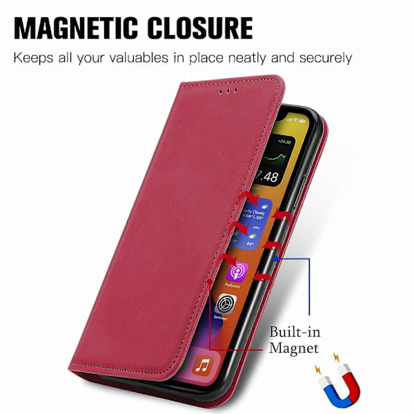 För Samsung Galaxy S24 FE Fodral Skinnkänsla Läder Plånbok Telefonfodral Magnetisk Absorption[HK] Red