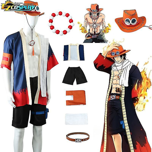 One Piece Portgas D. Ace Cosplay Kostumer Anime Kimono Uniform Tilbehør Fuld Sæt Halloween Kostumer Til Mænd Kvinder [HK] Accessories XL