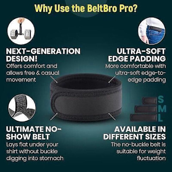 BeltBro Titan Elastiskt Bälte Utan Spänne För Män - Passar 1,5 Tums Bälteshällor Komfort [HK] Black L
