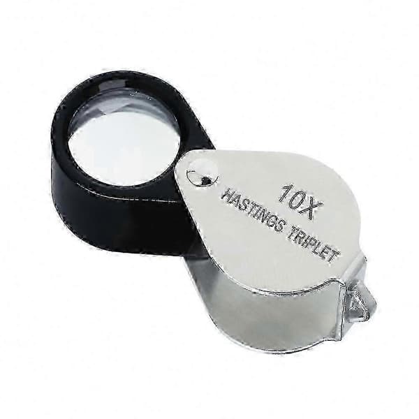 10X Gemförstoring: Vikbar liten juvelerarlupp med 16 mm tripletlins [HK] Silver Black