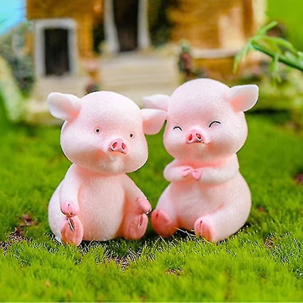 Miniatyr grisefigurer 8 stykker, bedårende rosa griselekefigur Kakedekor til eventyrhagepynt Juleborddekorasjon[HK]