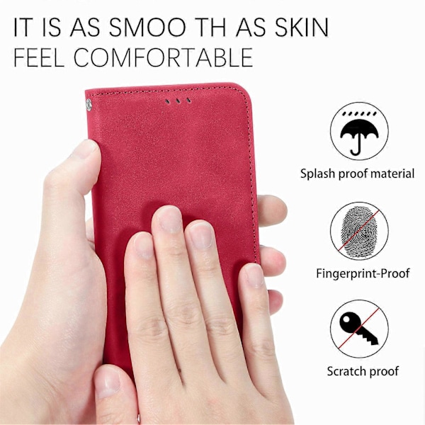 För Samsung Galaxy S24 FE Fodral Skinnkänsla Läder Plånbok Telefonfodral Magnetisk Absorption[HK] Red