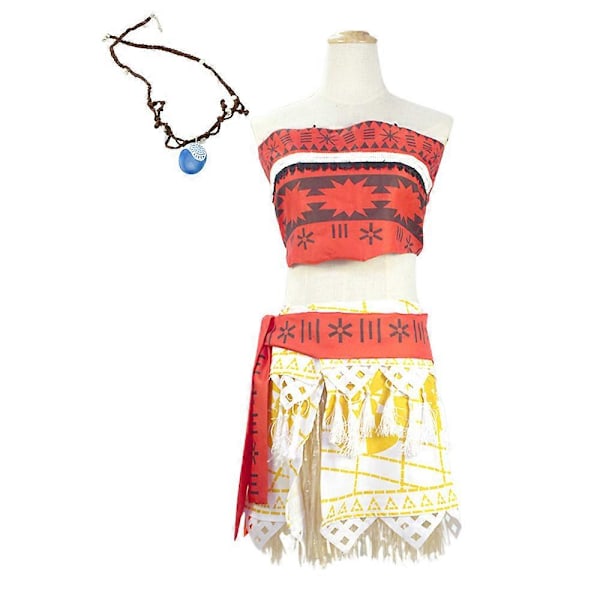 Dam Flickor Moana Cosplay Kostym Set Toppar+Kjol +Halsband Halloween Rollspels Set[HK] XL