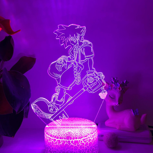 Qinwei Game Kingdom Hearts  Nattlampa 3d Illusion Led-lampa med 16 färger Touch Fjärrkontroll för pojkar Dekorationer -- Crack Seat[HkkK]