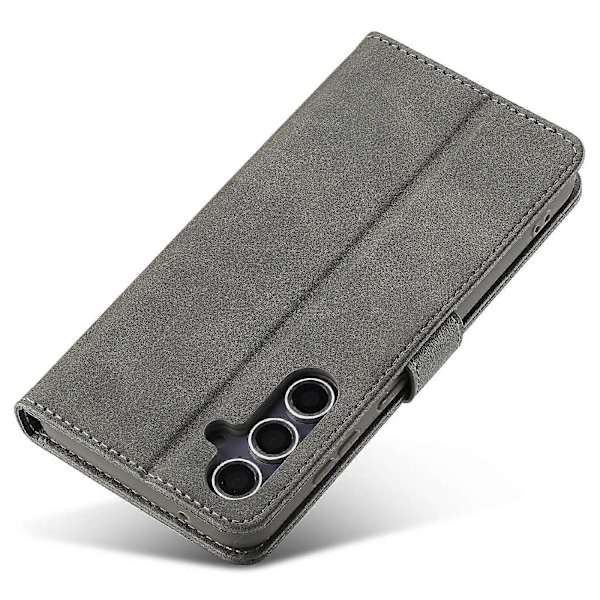 LC.IMEEKE Til Samsung Galaxy S25 Etui Kalvetekstur PU Læder Stand Wallet Telefon Cover -[HK] Grey Multicolor