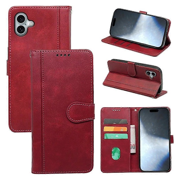 För iPhone 16 Fodral Kalvtextur Läder Ställ Bokstil Telefonskal [HK] Style B Multicolor