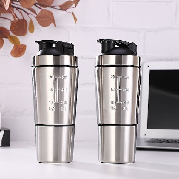 Rustfrit Stål Whey Protein Shakerflaske Med Blender Ball Målemærker BPA Fri Til Gym Og Sport Vandblanding Kop[HkkK] Silver 5 ML 17OZ