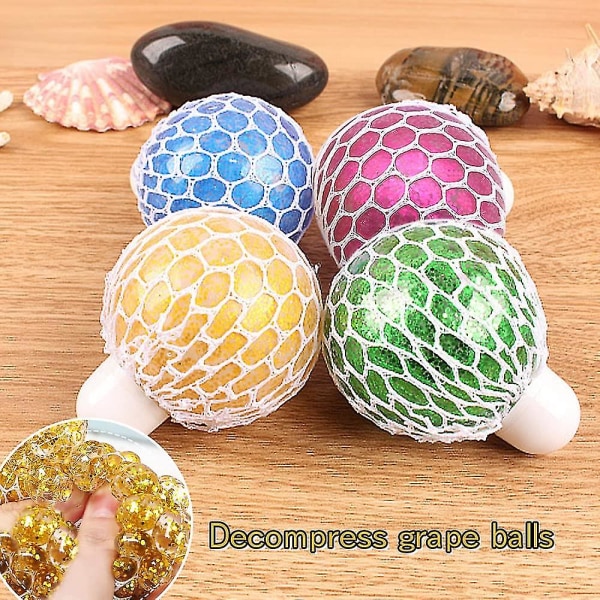 Klemmebold med net, pakke med 4 bløde mesh-bolde, klemmebold i net, glitter, stressbold fidget-legetøj, anti-stress-legetøj -gt[HK]