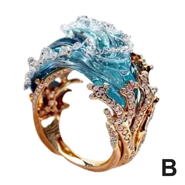 Ocean's Oath Smyckesset, Boho Blå Oceanvåg Halsband Örhängen Ringar Ring