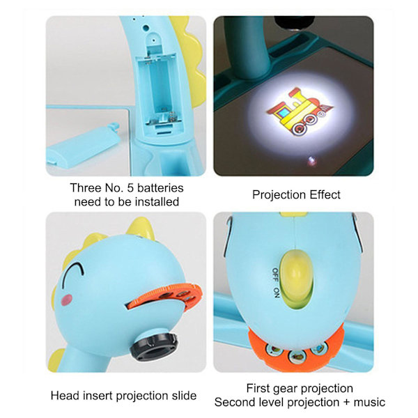 Børns Smart Dinosaur Style Projektor Skrivebord Med Lys & Musik Læring Maleri Maskine Legetøj 5ml[HK] Blue