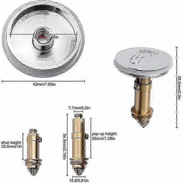 Click-clack pop-up afløb til badeværelse - Afløb til massagebadekar, jacuzzi, massivt forkromet messing - 42 mm[HK]