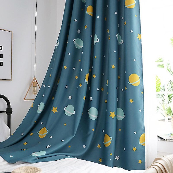 Blue Planet Gardiner, Polyester Mørkleggingsgardiner Tegneserie Blå Planeter Soveromsgardiner Lystette Gardiner Univers Soverom Barnegardiner fo[HK]
