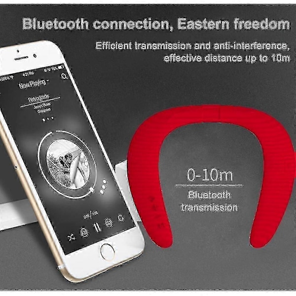 Bluetooth-kaulakaiutin, langaton Bluetooth-kaulakaiutin, puettava kaiutin kotiin, urheiluun ja ulkoiluun [HK] Red