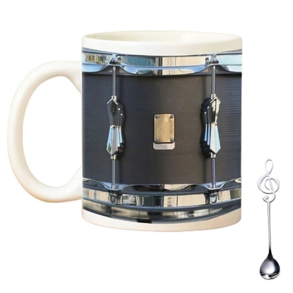 Vintage Tromme Krus 325 ml Keramisk Kop med Ske Sjov Sort Retro Sort Tromme Kop Tromme Kaffe Krus Cool Gaver til Trommeslager Musiker[HK] B
