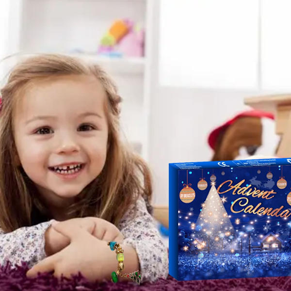 Julekalender med 24 DIY-perler og 2 armbånd - Nedtællingskalender til jul - Julegave til børn og piger [HK]
