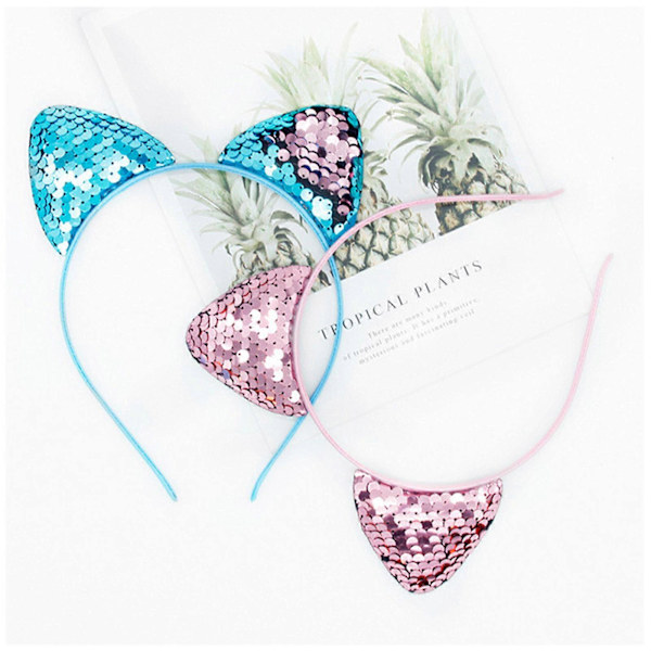 Tecknat för Kattöron Hårband Cosplay Paljetter Hårband för Halloween Cosplay Par[HK] Pink