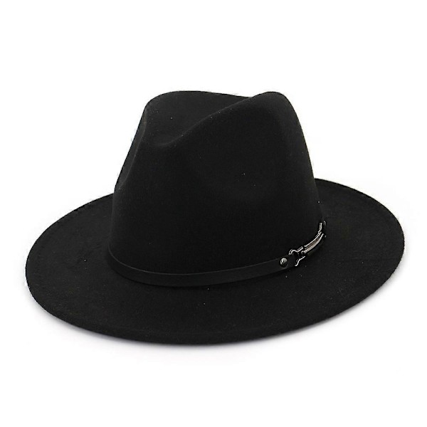 \"Fedorahatt i ullfilt för dam eller herr, retro platt brätte, hatt med stort brätte\"[HK] Khaki