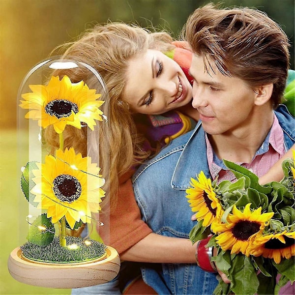 Konservert Blomst Glassdeksel Glødende Gullfolie Solsikke Valentinsdagsgave[HK]
