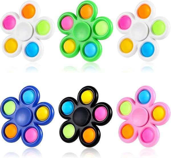 6-pack Pop Fidget Spinners Leksak, Push Bubble Fidget Spinner, Partyfavor Sensoriska Enkla Fidget Leksaker, Fidget Pack Hand Spinner för ADHD Ångest [HK]