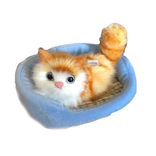 Kids Simulation Mew Sound Cat Sleeping in Nest Plush Toy Home Ornament Car Decor[HK]