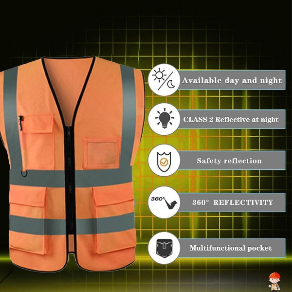 High Vis -heijastava turvaliivi,, Hi Vis kirkas neonvärinen 4 heijastinnauhataskua[HK] Orange-red