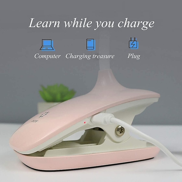 Led Klips-på Læselampe Dæmpbar Øjenbeskyttelse Bordlampe[hk] Pink
