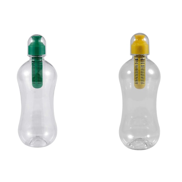 2 st 550ml Utomhus Vattenflaska med Filter, Grön & Gul[HK]
