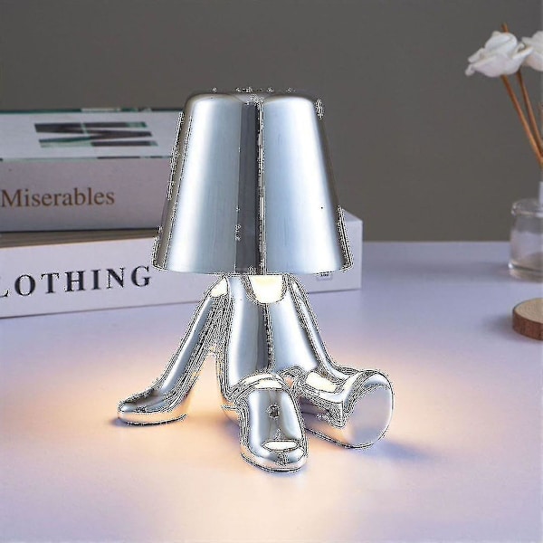 Nattbord Touch Bordlampe, Gull Thinker Lampe Skrivebordslys Ledningsfri Oppladbar Bærbar Dekorativ Nattbordlampe Med USB-Lading[hk] D silver