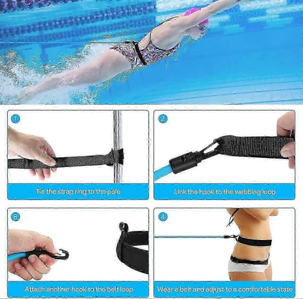 Træningssvømmebælte til pools - elastisk 3m/4m modstandssnor - God[HK] black 3m