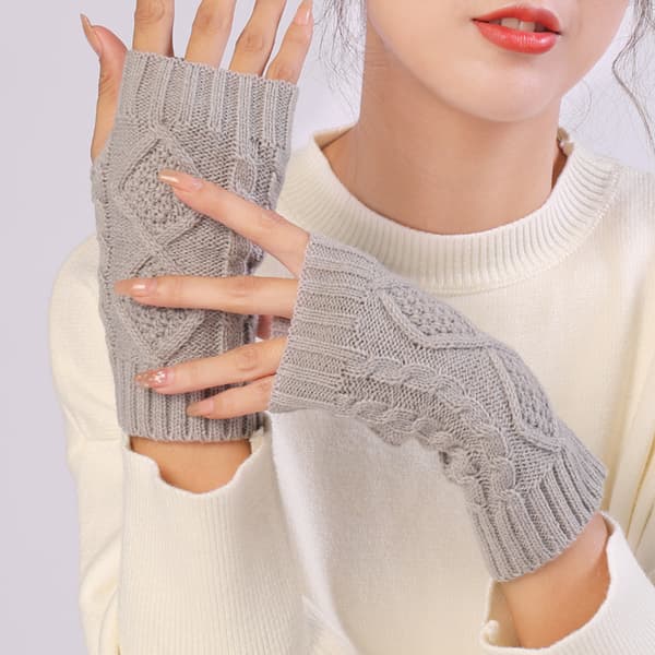 Par Dame Vinter Varme Strikkede Fingerløse Handsker Tommelfingerhul Armvarmere Luffer Combination 1