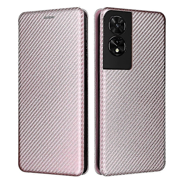 För TCL 505 Mobilskal Kolfibertextur Läder Magnetisk Stängning - WK[HK] Rose Gold