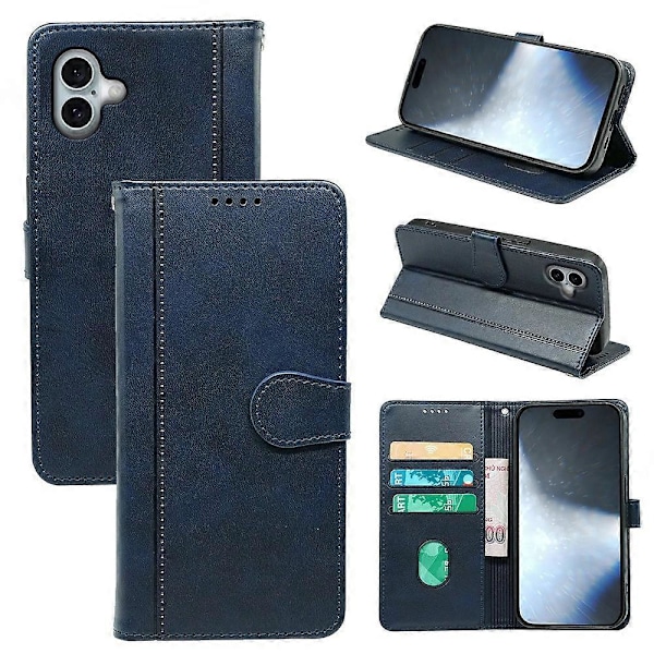 För iPhone 16 Fodral Kalvtextur Läder Ställ Bokstil Telefonskal [HK] Style D Multicolor