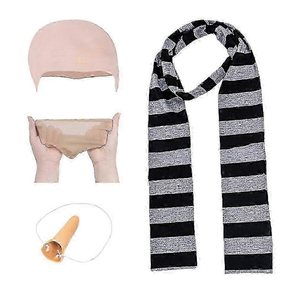 Yalisheng 4 st Minionerna Gru Cos Lekset Lös Näsa Flintskallig Hätta Halloween Kostym Tillbehör Svart Grå Randig Halsduk Cosplay Set För Vuxna[HK]
